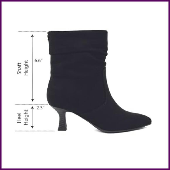 Vegan Suede Mid-Calf Boots Pointed Toe Kitten Heel Side Zipper - Picture 3 of 7